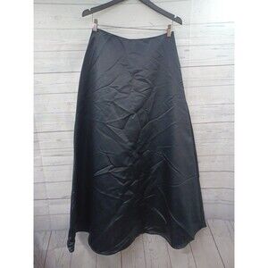Vtg Jody California Black Satin A Line Maxi Skirt Made In USA Size 7/8
